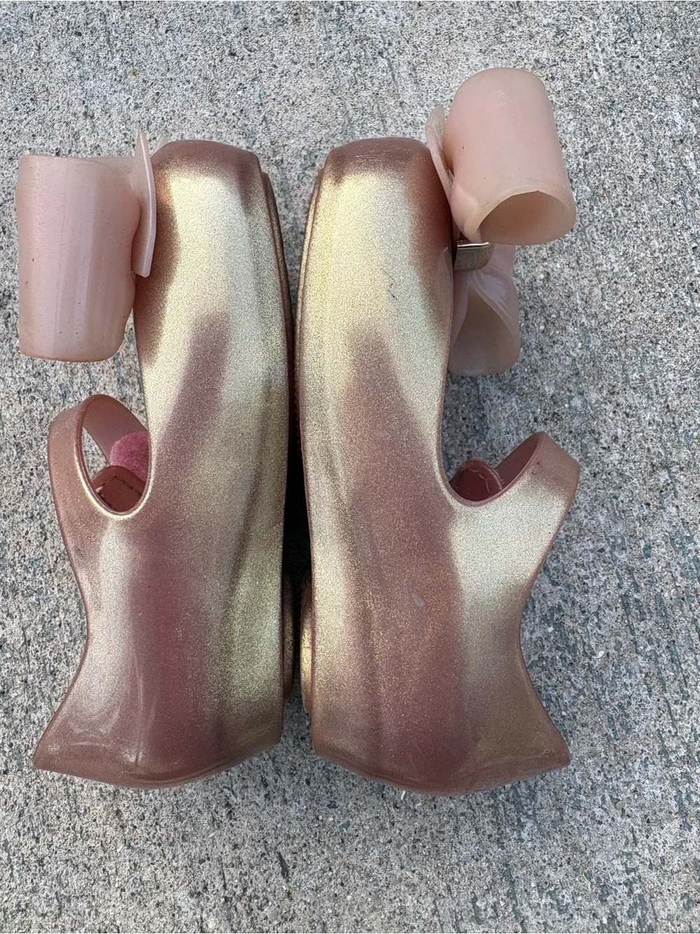 Mini Melissa Metallic Rose Gold Mary Jane Shoes with Bow